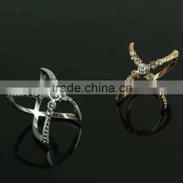 New Design X Shape Ladies Gold & Silver Finger Ring photo-3