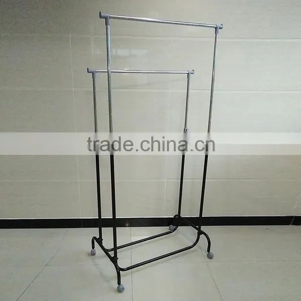 Double Pole Iron Pipe Adjustable Garment Rack Telescopic Stand Clothes Drying Rack Manufacturer Supplier photo-4