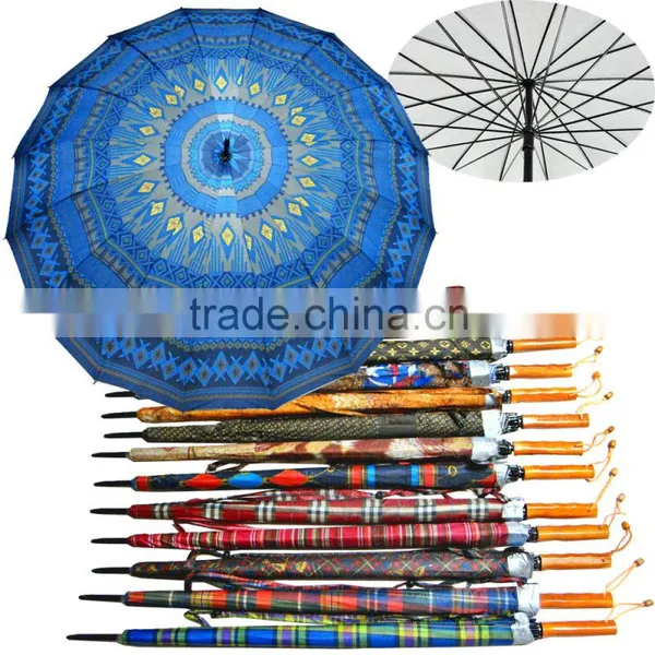 2016 Cheap Wholesale Wooden Handle Nigeria Market 16k 24k Silver Printed Golf Umbrella photo-2