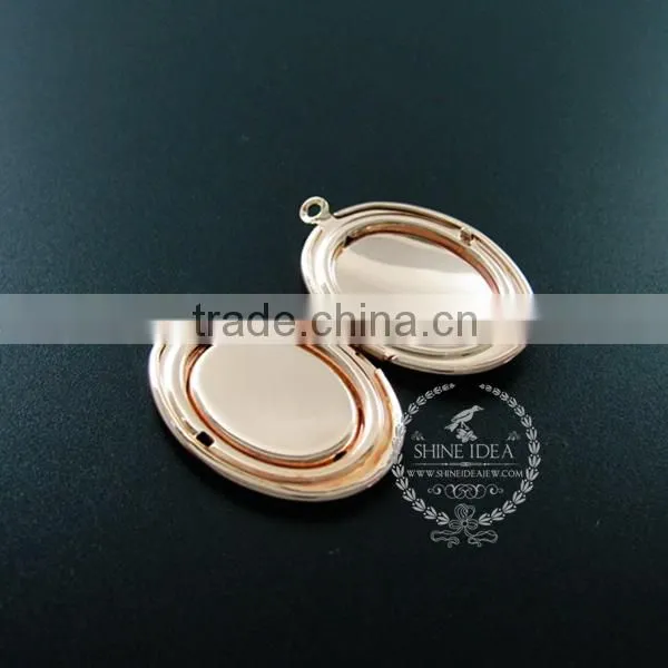 32*22MM Rose Gold Plated Brass Oval Photo Locket Vintage Style Fold Photo Locket Pendant Charm 1120013 photo-2