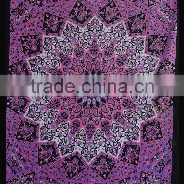 Twin Bedspread Cotton Printed Single Dorm Bed Cover Tapestries Indian Elephant Tapestry photo-3