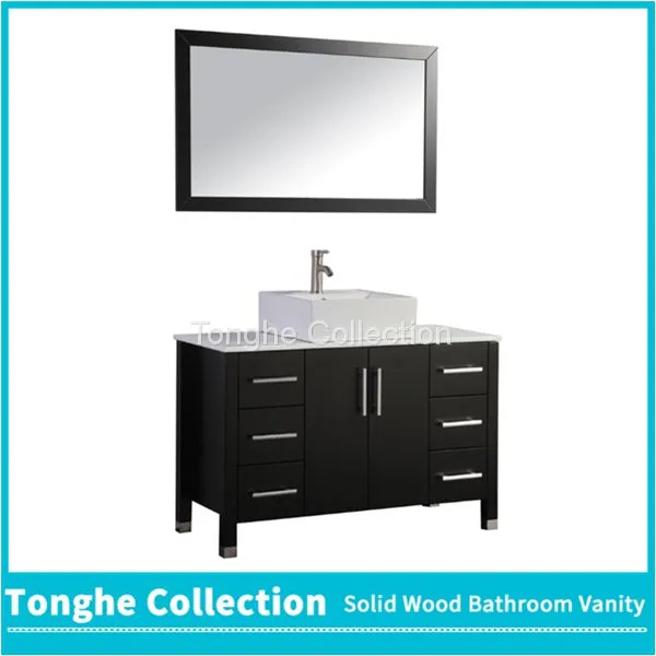 China Solid Wood Bathroom Cabinetry Espresso Painting White Stone Top photo-2