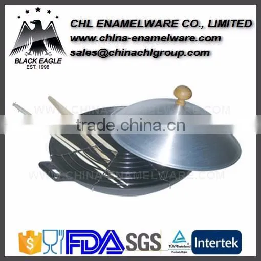 High Quality Smokeless Cast Iron Enamel Coating Wok photo-6