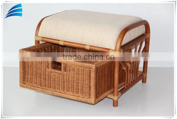 Ottoman Footstool Pouf Stool Storage W/Basket,Home Rattan Wicker Furniture photo-2