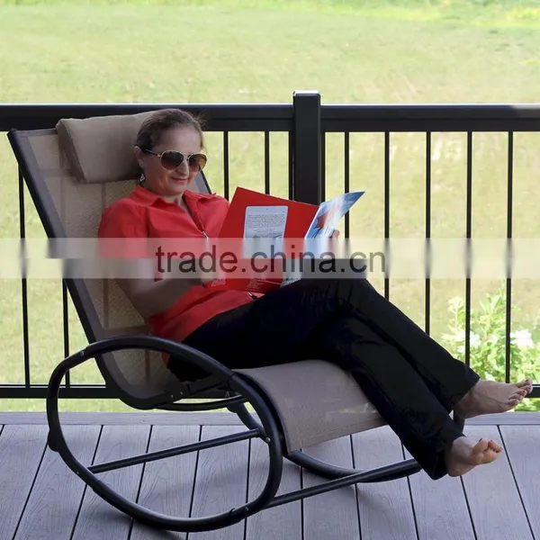 Patio Leisure Aluminum Tan Outdoor Rocking Chair With Headrest photo-3
