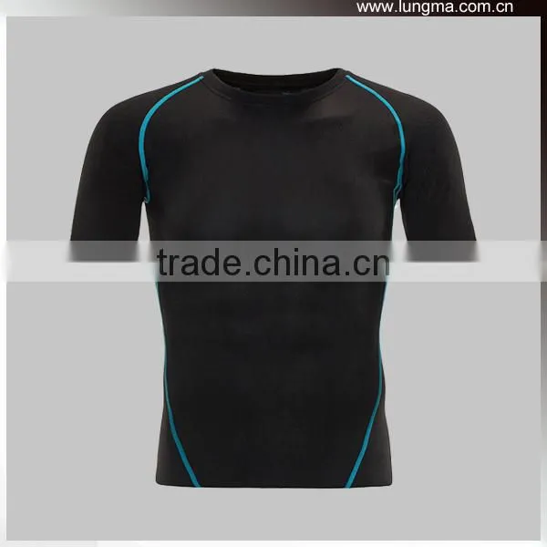 Dry Fit 3/4 Sleeve Lycra Elastic Spandex Rash Guard Polyester, 4 Needle 6 Thread Flatlock Compression Wear Short Sleeve Shirts photo-3