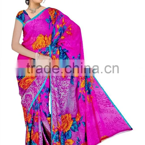 Printed Saree With Blouse Material and 4 Different Color photo-4