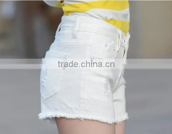 Hot Selling Summer White Elegant Burrs Denim Women Teenager Shorts photo-4