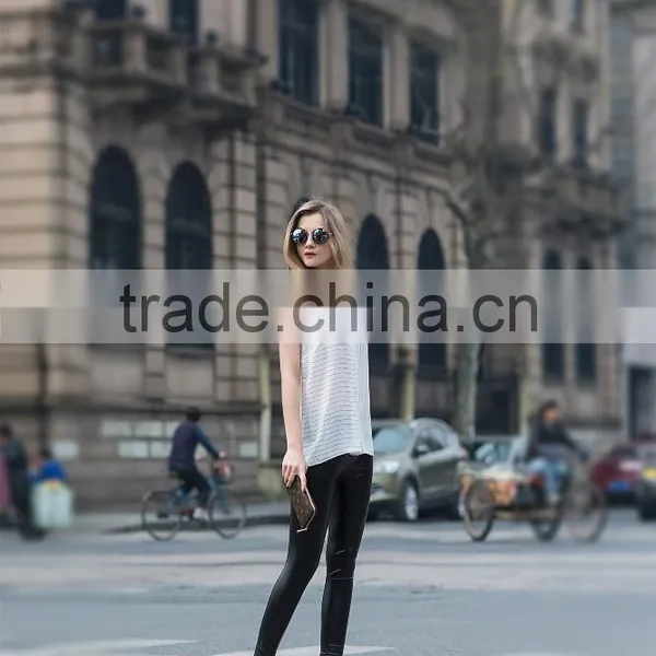 V neck summer coat stripe vest for young ladies latest fashion blouse
