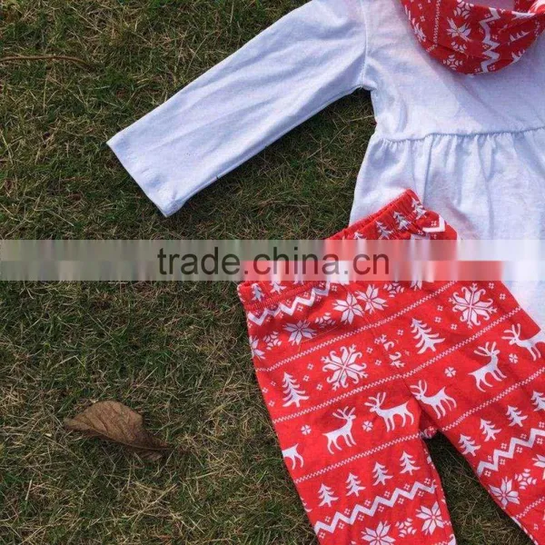 FALL OUTFITS Persnickety Girls 3 Pieces Scarf Sets Girls Christmas Reindeer Pants Sets Kids Reindeer Clothes Kids White Top Sets photo-2