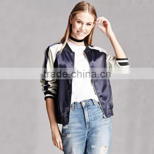 Satin Back Floral Embroidered Striped Raglan Sleeves Casual Coats for Ladies photo-4