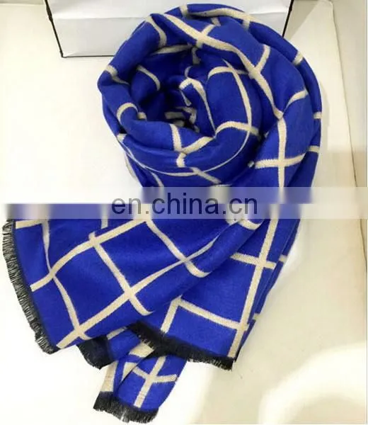 Double Sides Grid Light Blue Yellow Faux Wool Women Fashion Tartan photo-3