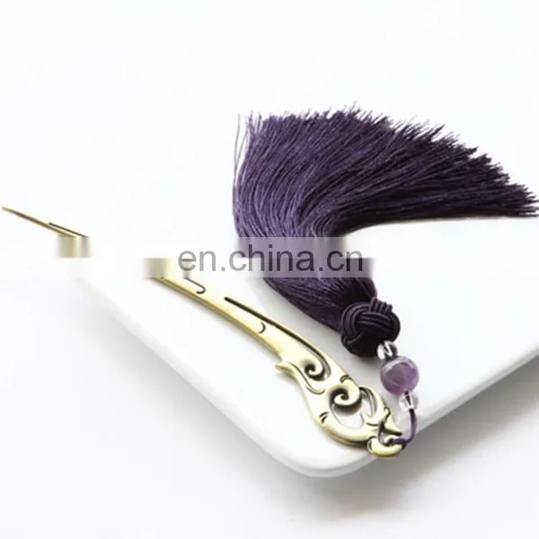 China Style Custom Engraved Logo Bookmarks Black Antique Metal Bookmarks With Fringe Decoration photo-3