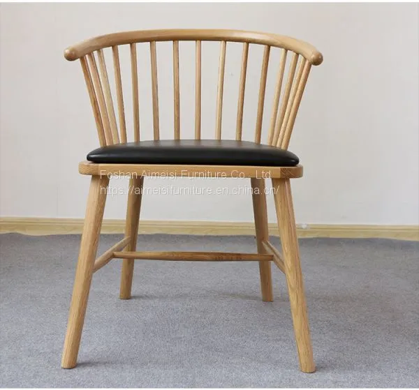Modern Leather Cushion Arm Wood Dining Windsor Chairs photo-2