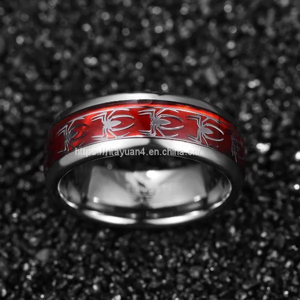 2019 NUNCAD 8mm Wide Inlaid Red Opal Paper + Spider Motif Tungsten Steel Men's Ring Wedding Band Tungsten Carbide Ring T227R photo-3
