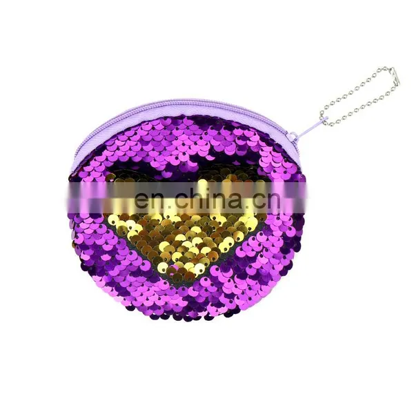 Cheap Reversable Kids Purse Baby Girl Sequin Kids Change Purse With Zipper Baby Girl Wallet Heart Shape Purse Frame photo-4