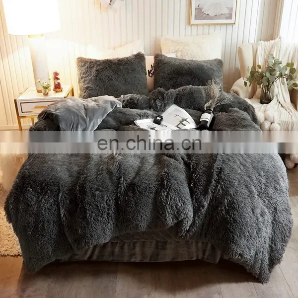 Custom Bed Cover Shaggy Fur Duvet Cover Luxury Ultra Soft Velvet Bedding Set photo-4