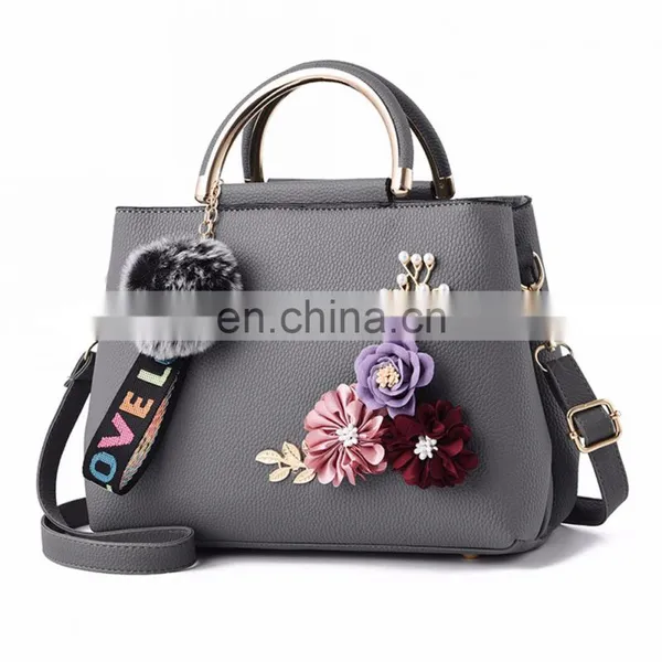 Women Bag Leather Handbag, Women Shoulder Bag Tote Flowers Shell A Main Femme Rivets Fur Ball Pendant Luxury Designer Ladies/ photo-2