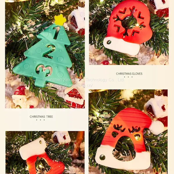100% Food Grade Bpa Free Christmas Silicone Teethers Wholesale Newborn Teething Toys Christmas Silicone Teether photo-2