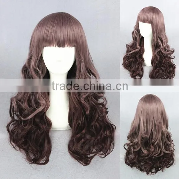 Wholesale High Quality 65CM Medium Brown Curly Wave Lolita Fashion Women Party Synthetic Hair Wig