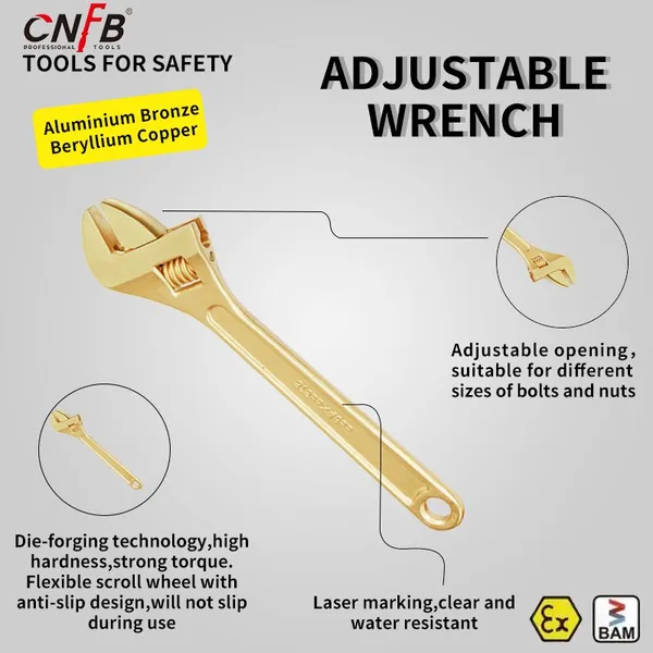 CNFB Non-sparking Adjustable Wrenches Non-magnetic T8125 photo-3