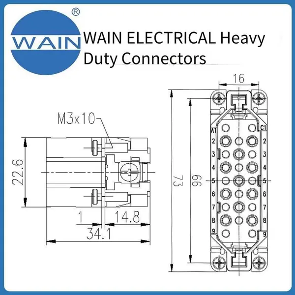 Wain Heavy-duty Connector Hd-025-mc Insert, 25-pin Ultra-high Density Insert, Rectangular Connector, Aviation Plug photo-3