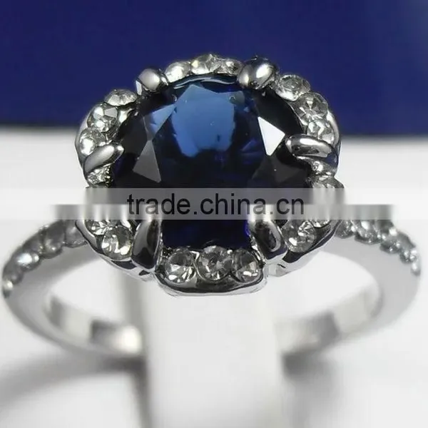 Luxury White Gold Plated Light Blue Zircon And Rhinestones Engagement Ring For Women photo-4