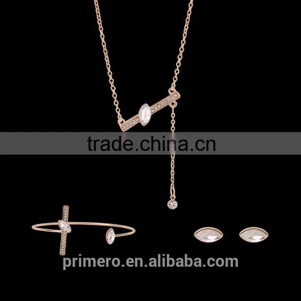Wedding Women Gold Plated Lovely Charm Rectangle Earring Necklace Ring 3 Pcs Statement Jewelry Set photo-2