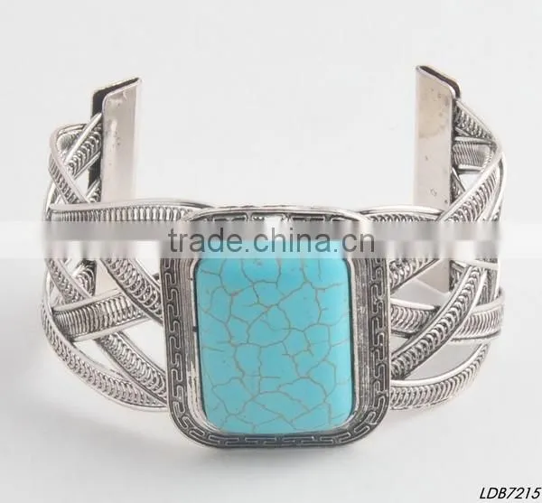 Large Turquoise Antique Silver Textured Wide Cuff Bangle photo-2