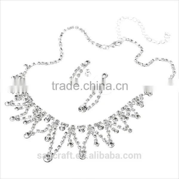 Wholesale Min Order Fashion Full Crystal White Gold Plated Necklace Earrings Crystal Jewelry Set Bridal Wedding photo-2