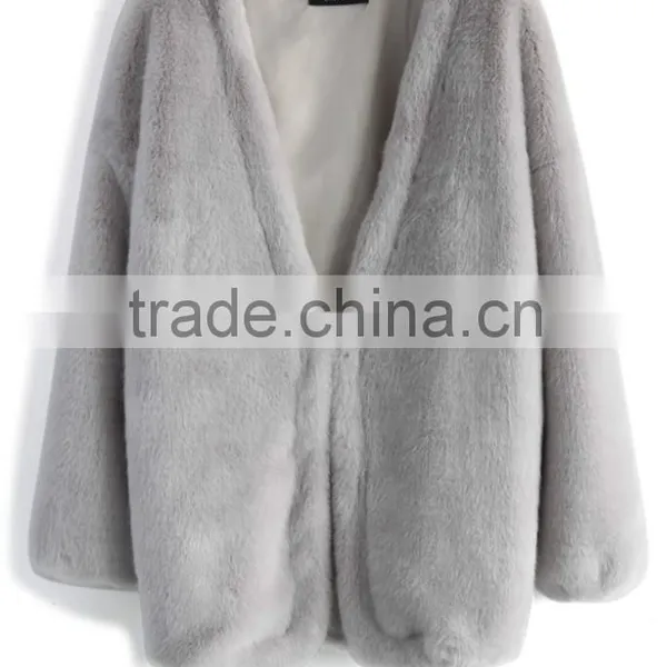 2016 Hot Selling Grey Color Long Rabbit Fur Coat Made in China Quality Choice photo-6