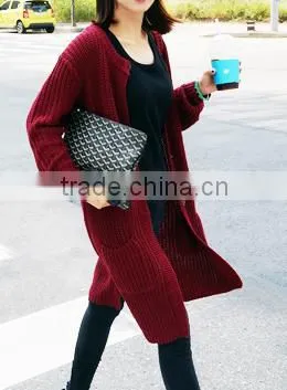 Simple Round Neck and Long Sections Women Knit Cardigan photo-3