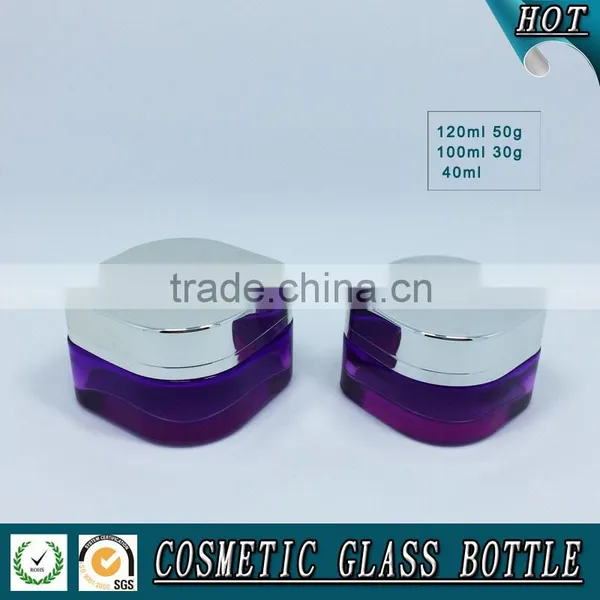 Purple Colored Square Glass Cosmetics Pump Bottle and Cosmetic Jar photo-3