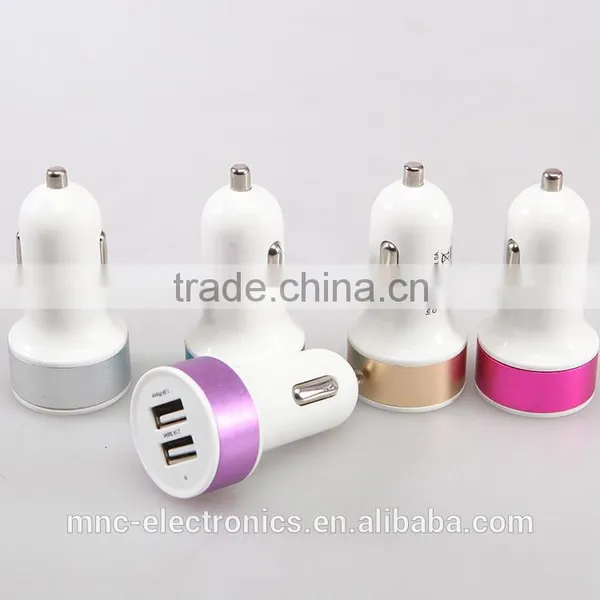 Hot Selling Colorful Dual Usb Output 2.1A Fast Charging Custom Logo Printing Circular Shape Auto Usb Car Charger photo-3