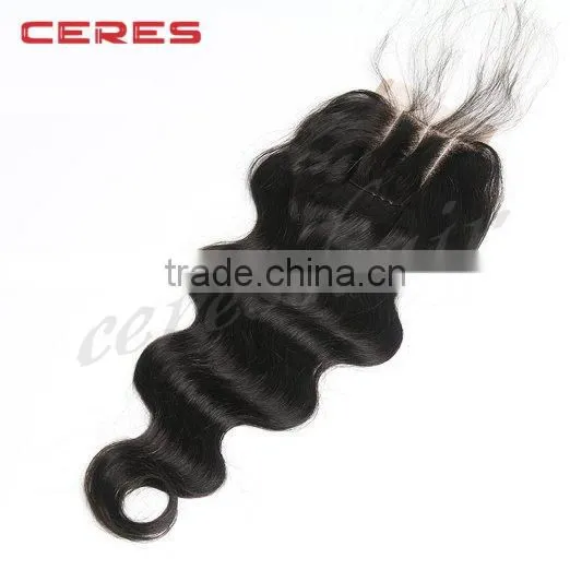Bleached Knots Body Wave Lace Closure 3 Part Closure 16inch, Brazilian Virgin Human Hair Swiss Lace Top Closure photo-2
