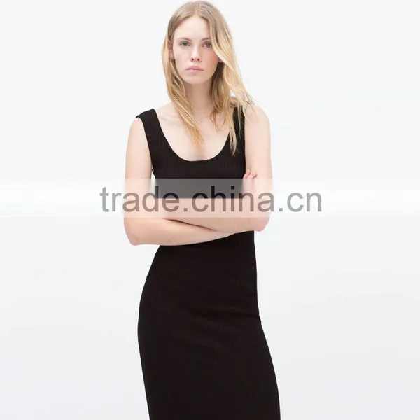New Arrival Sleeveless Long Black Maxi Dress in Flat Knit Rib Fabrics photo-4
