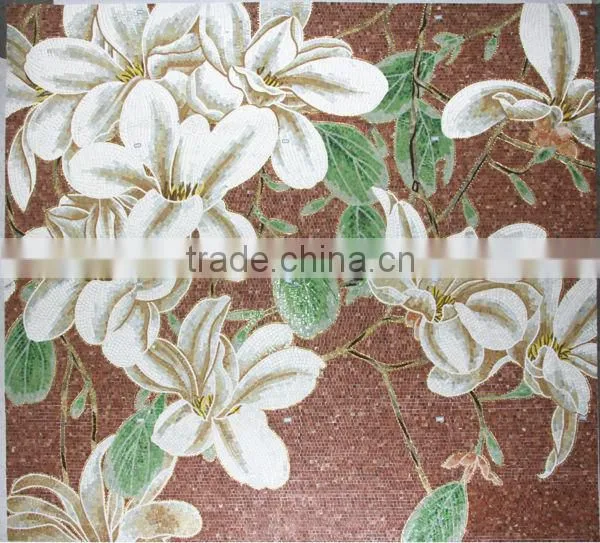 Decorative Lily Flower Glass Tile Mosaic Mural Patterns photo-3