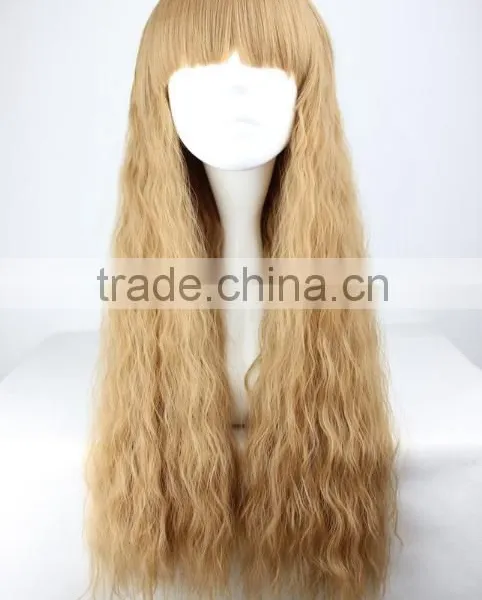 Costume Synthetic long blond micro wave wig N423