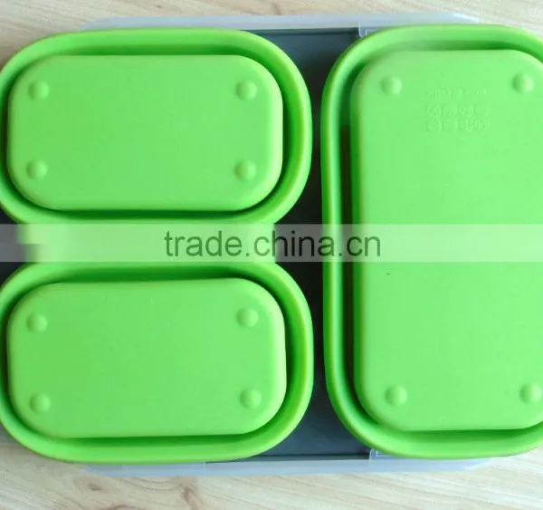 3 Compartment Portable Collapsible Silicone Food Storage Container With Lid photo-3