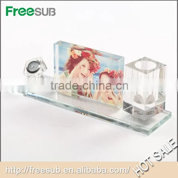 Freesub BXP-06 L100*H280*W75mm Pen Clock Set Blank Sublimation 3d Crystal Photo Frame Clock photo-2
