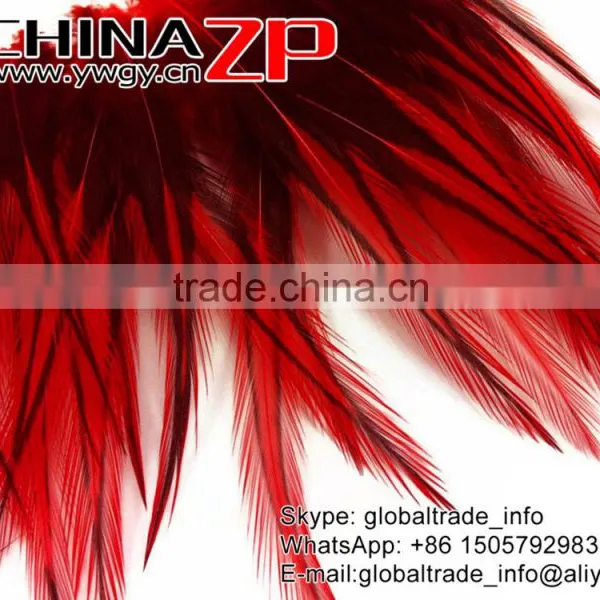 ZPDECOR Top Quality Feather Dyed Red Lace Pointy Rooster Cape Feathers photo-4