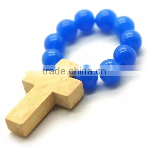 High Quality Catholic Wooden Cross Ring, Religious Glass Rosary Ring photo-4