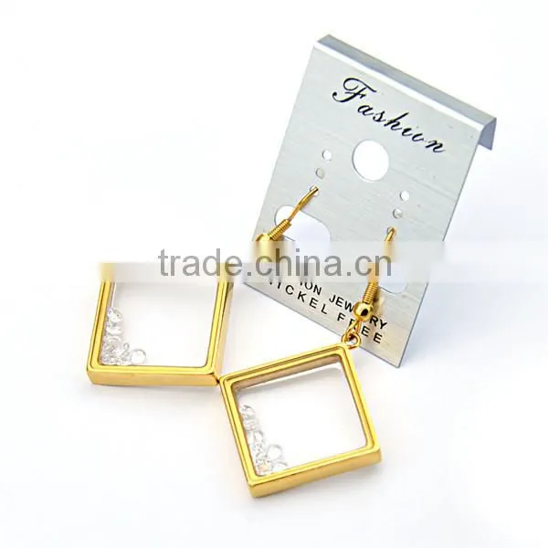 Square Locket Earrings Fashion New Design Stainles Steel Glass Restone Earrings for Women photo-2