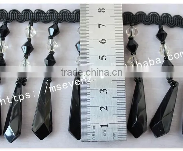 High Quality 8cm Width Black Handmade Wholesale Rhinestone Trim Fringes photo-6