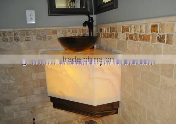 NATURAL STONE BACKLIT ONYX PEDESTALS SINKS photo-3