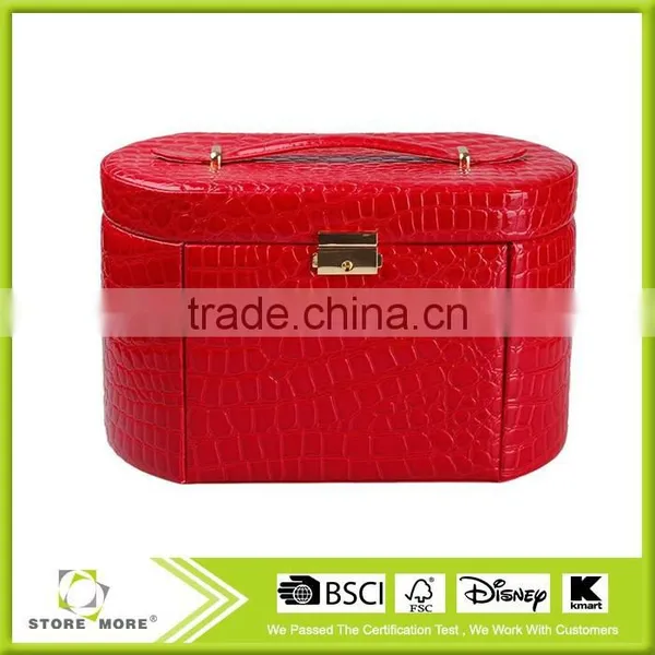 Hand Made Luxury Large Mirror Lockable Pink Gift Custom Leather Jewelry Box photo-5