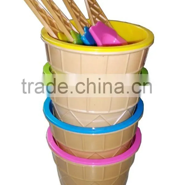 Set of 4pc Plastic Ice Cream Serving Bowls With Spoons photo-2