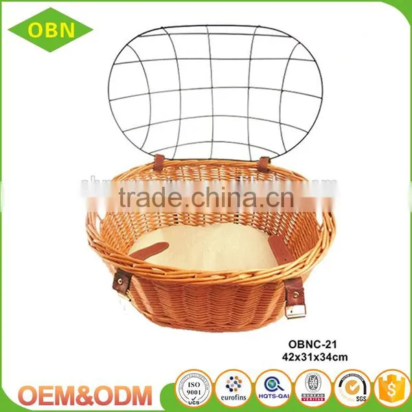 Traditional Handmade Cheap Large Bike Basket Dog Carriers Wicker Bike Basket With Cover photo-2
