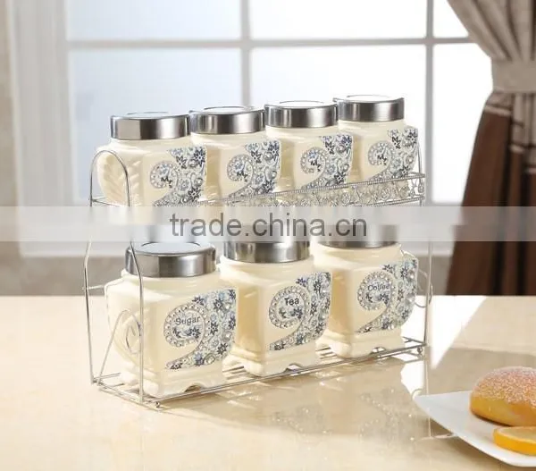 Ceramic Canister Set Stainless Metal Stand photo-6