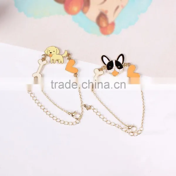 Lovely Dog Bone and Heart Charms Bracelet Enamel Animal Charms Bracelet Gold Chain Bracelet photo-5